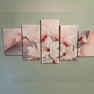 Floral collage wall decor pink gray